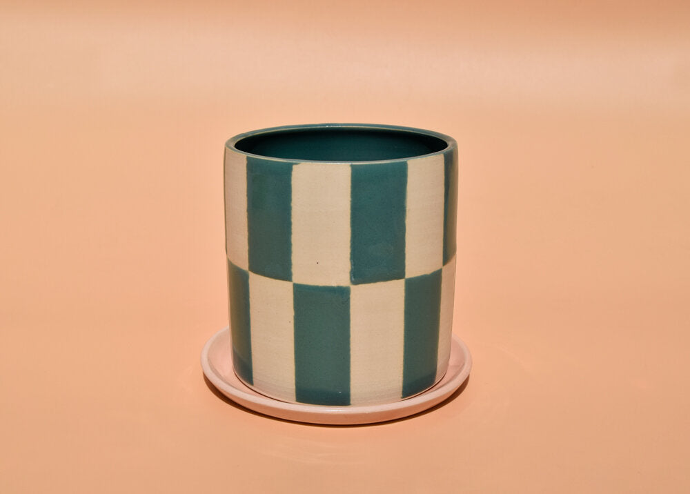 Teal Checker Planter